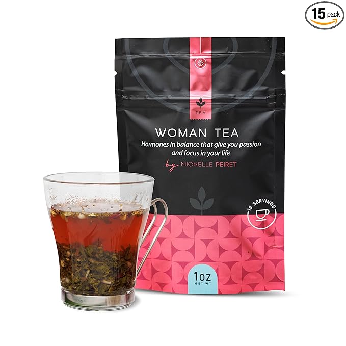 Michelle Peiret Herbal Tea for Women | Organic Green Tea with Tulsi, Shatavari, Fenugreek, Rosehips, Fennel, Chamomile & Raspberry Leaf | Hormonal Wellness, Energy, Mood & Vitality | Strawberry Flavor | 15 Natural Tea Bags