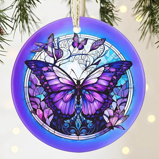 Butterfly Ceramic Christmas Ornament - 3.5 Inch Hanging Decoration for Christmas Tree, Gift Exchange or Holiday Presents