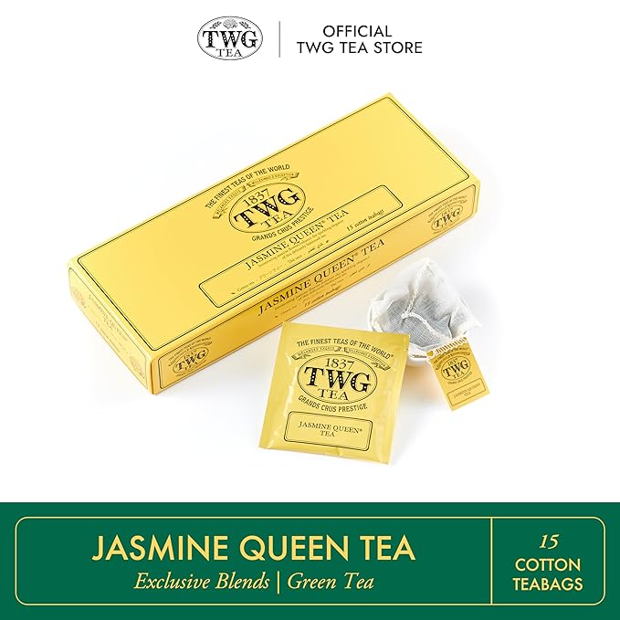 TWG Tea | Jasmine Queen Tea | Green Tea | Sweet Lemon & Rose | 15 Hand Sewn Cotton Teabags | Gift Set