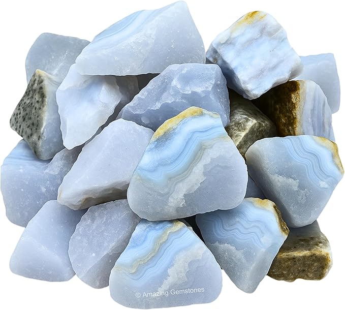 Amazing Gemstone Blue Lace Agate Raw Crystals and Healing Stones, Natural Rocks for Tumbling - DIY Raw Stones and Crystals, 2 Pieces