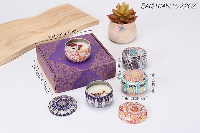 Aromatherapy Candle Gift Set – 4 Pack Miniature Soy Wax Candles, Lavender, Lemon, Vanilla & Rose – Meditation Candle Set for Relaxation, Christmas Gifts, Home Décor & Travel