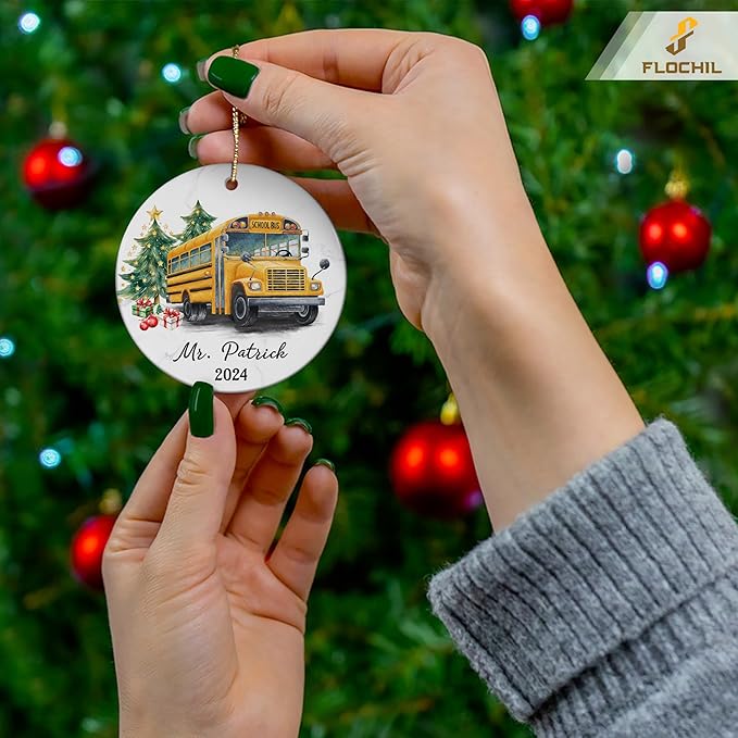 FLOCHIL Personalized School Bus Driver Christmas Ornaments, Custom Ornaments School Bus Driver with Name, Gifts for Christmas