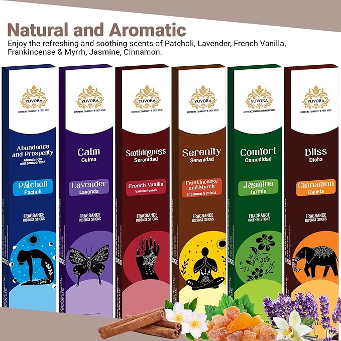 Aromatic Incense Sticks Gift Set – 120 Natural & Non-Toxic Incense Sticks | 6 Soothing Scents | Home, Meditation, Relaxation & Yoga | Free Incense Holder | Inciensos - Gifts for Women