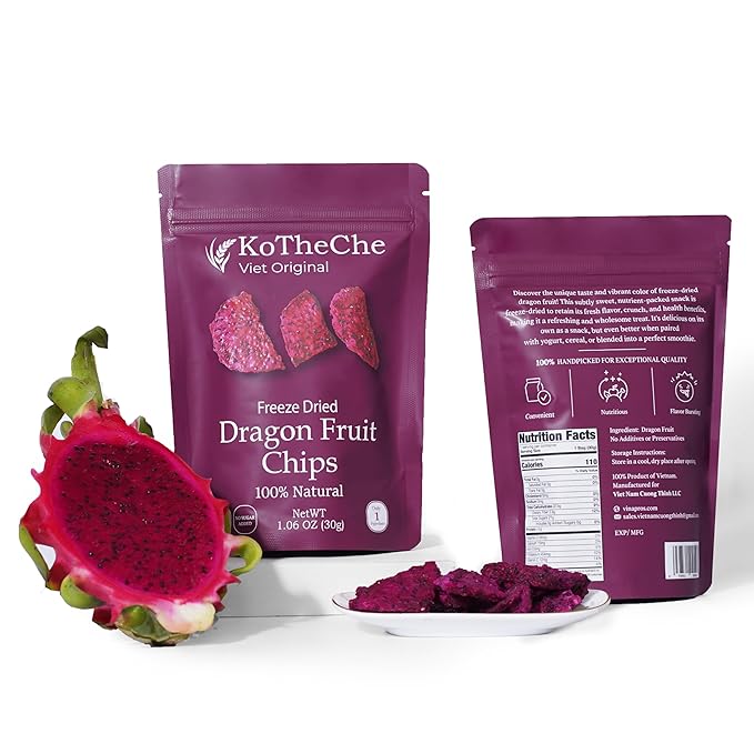 KOTHECHE Dragon Freeze Dried Fruit, 1.08 Oz (Pack of 4), Low Calorie Snacks, Gluten Free Snacks, Healthy Vegan Chips, No Sugar Added, Low Carb, Dehydrated Fruit, Resealable Bag for Kids and Adults