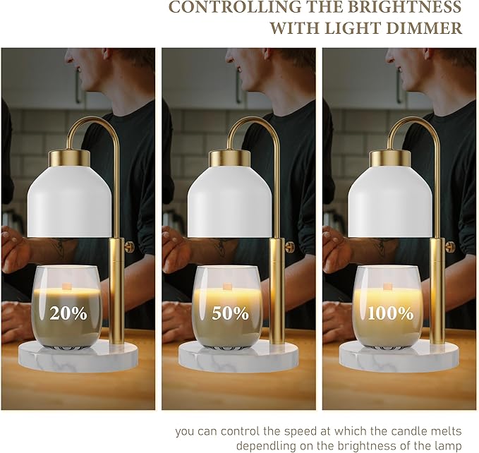 Candle Warmer Lamp, Mother's Day Gifts,with 2 Bulbs,Timer & Dimmer,Compatible with Large Yankee Candle Jars,3 Wick Candles,Height Adjustable Electric Top Melter,110-120v, (White Marble)