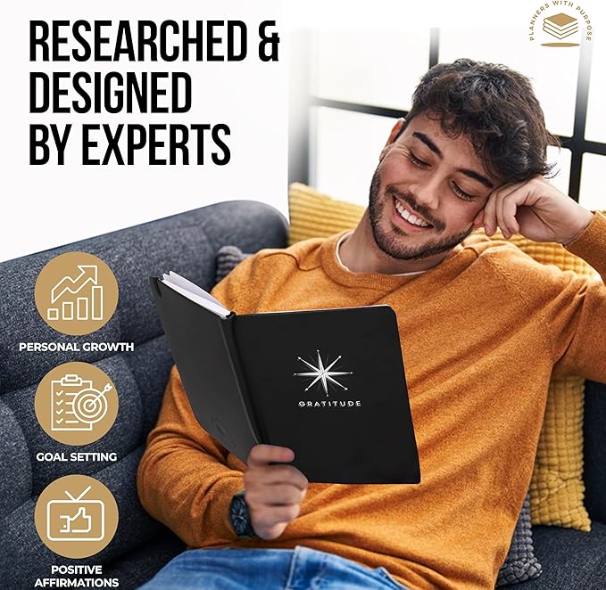 Gratitude Journal for Men – Daily Self Care Planner for Happiness, Positivity, Affirmation, Inspirational, Mental Health Wellness – 5 Minute Journal Guided with Prompts Notebook