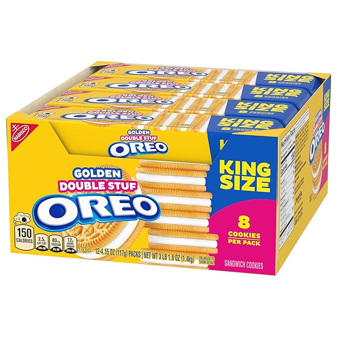 OREO Double Stuf Golden Sandwich Cookies, King Size, 12 Snack Packs (8 Cookies Per Pack)