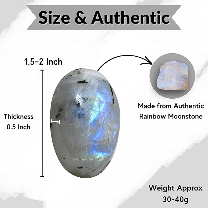 Amazing Gemstone Rainbow Moonstone Crystals and Healing Stones - Large Palm Stone Crystals Piedra - Crystal for Good Luck, Positive Energy, Meditation - Unique Stocking Stuffers Gifts for Women, Men