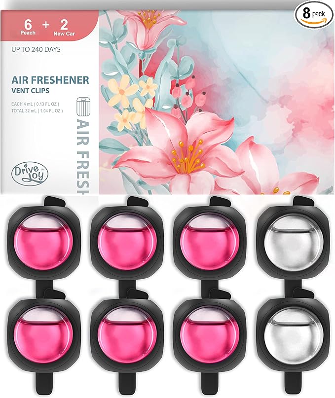 Car Air Freshener Vent Clips, 8PK, 6 Peach, 2 New Car Scent, Fresheners for Men Women, Up to 240 Days, Long Lasting Air Freshener, Odor Eliminator