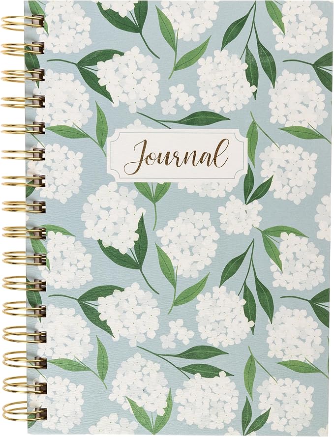 Graphique White Hydrangeas Hardbound Spiral Journal, 160 Ruled Pages Hard Cover Notebook, Diary, Lists, Record Month and Date, Premium Paper, 6” x 8”