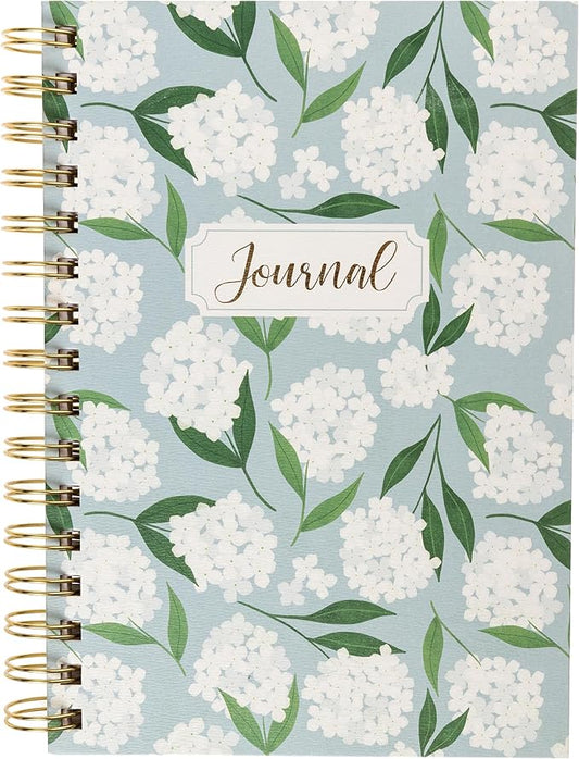 Graphique White Hydrangeas Hardbound Spiral Journal, 160 Ruled Pages Hard Cover Notebook, Diary, Lists, Record Month and Date, Premium Paper, 6” x 8”