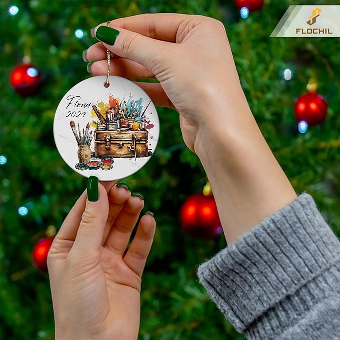 FLOCHIL Personalized Artist Ornaments for Christmas Tree, Custom Artist Palette Christmas Ornament with Name, Drawing Ornaments for Christmas Tree, Gifts for Girls, Christmas