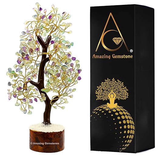 Amazing Gemstone Crystals and Healing Stones Birthday Gifts for Women - Fluorite Crystal Tree of Life Home Decor Stocking Stuffers, Bookshelf, Room, Meditation Gift for Mom Dad Unique Birthday Gifts