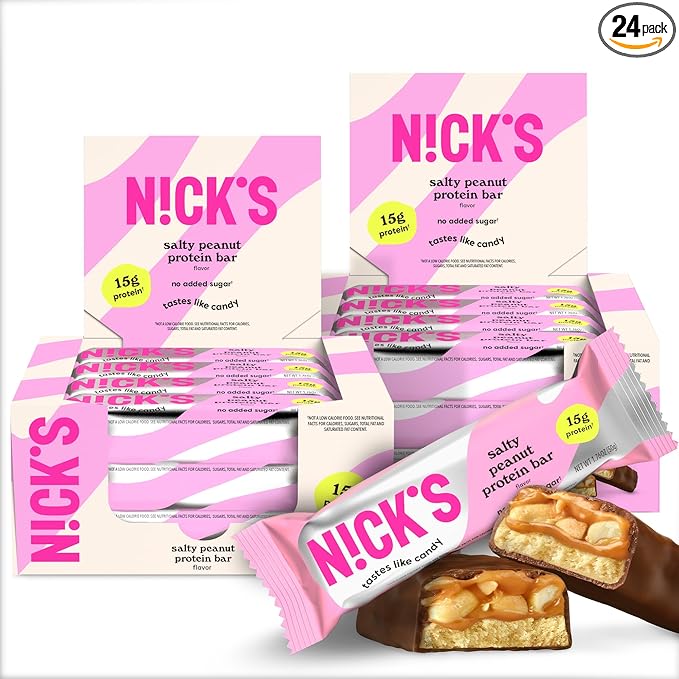 NICKS Protein Bars Chocolate Peanut | 15g protein | 200 calories | Low Carb Keto Friendly Snacks No Added Sugar (Multipack 24 bars x 50g)