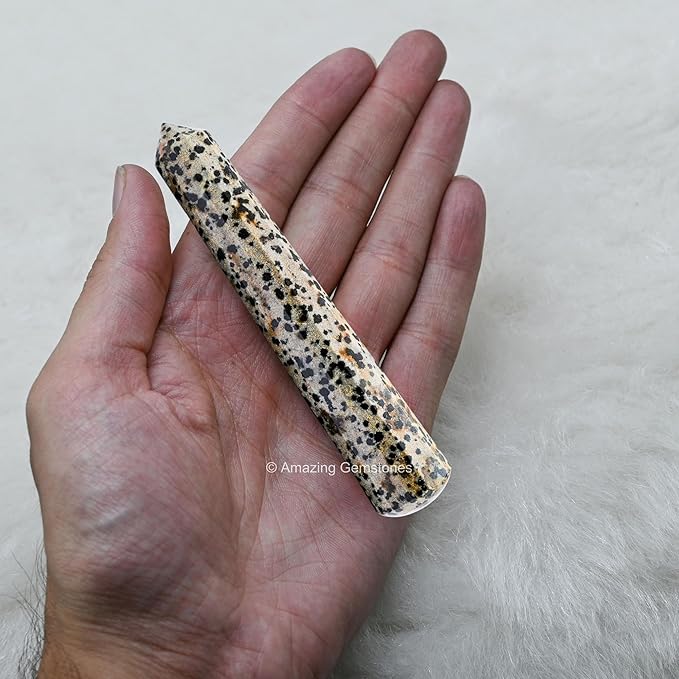 Amazing Gemstone Dalmatian Jasper Crystal Wand Massage Stick - Pelvic Wand Gua Sha for Adults - Crystals and Healing Stones Massage Wands for Adults Gifts (Pointed)