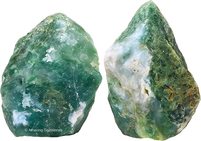 Amazing Gemstone 2 Pieces Moss Agate Raw Crystals and Healing Stones, Natural Rocks for Tumbling and DIY Raw Stones and Crystals