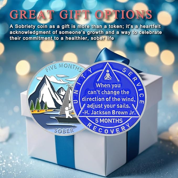 5 Monthly Sobriety Coin Sobriety Chips AA Chip AA Coins Sober Token Recovery Medallion NA Chips NA Coins from 1 to 12 Months Plastic case Included-Baking Paint Process