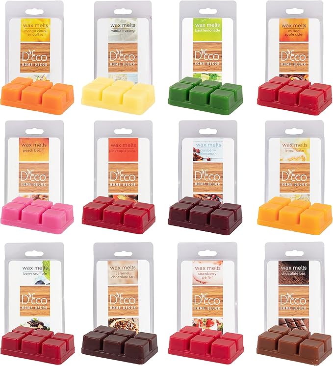 D'Eco Fall Sweet Treats Wax Melts - 12 Count Variety Pack Home Fragrances- Long Lasting Scented Wax Tarts for Wax Warmers- Caramel, Apple Cider, Cranberry Cinnamon, Chocolate, Vanilla & Fruity Scents