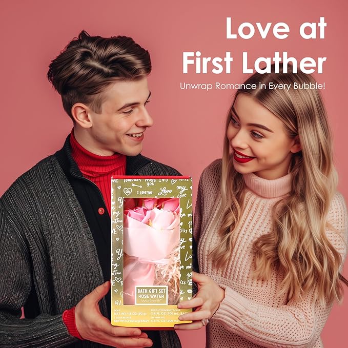 Body & Earth Spa Baskets for Women - 5 Piece Rose Scented Bath Sets with Shower Gel, Body Scrub, Body Lotion, Hand Soap, Mothers Day Gifts for Mom