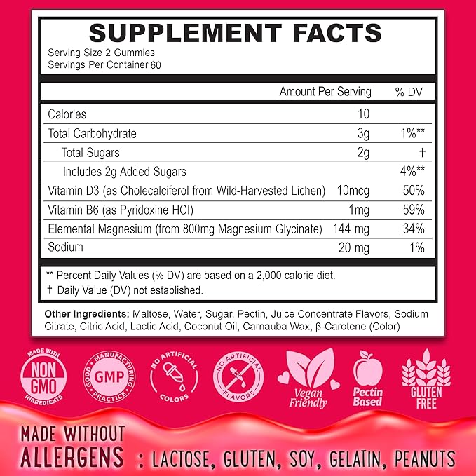 Center-Filled Magnesium Glycinate Gummies 400MG - High Absorption for Kids, Teens & Adults - Supplement for Sleep, Calm & Muscle Relaxation with B6 & D3 - Gluten Free & Vegan Friendly - 120 Count