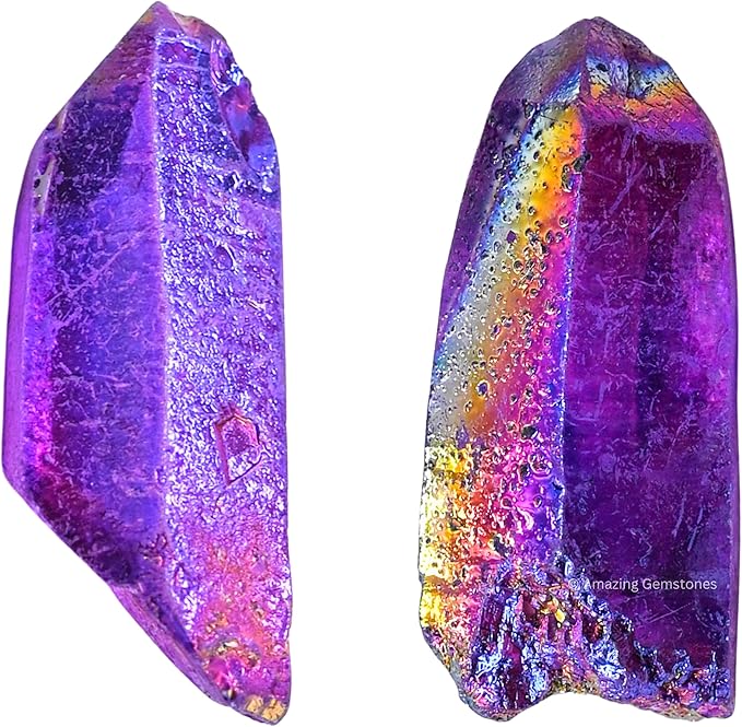 Amazing Gemstone 2 Pieces Amethyst Aura Quartz Raw Pencil Points Crystals and Healing Stones, Natural Rocks for Meditation and DIY Raw Point Stones and Crystals