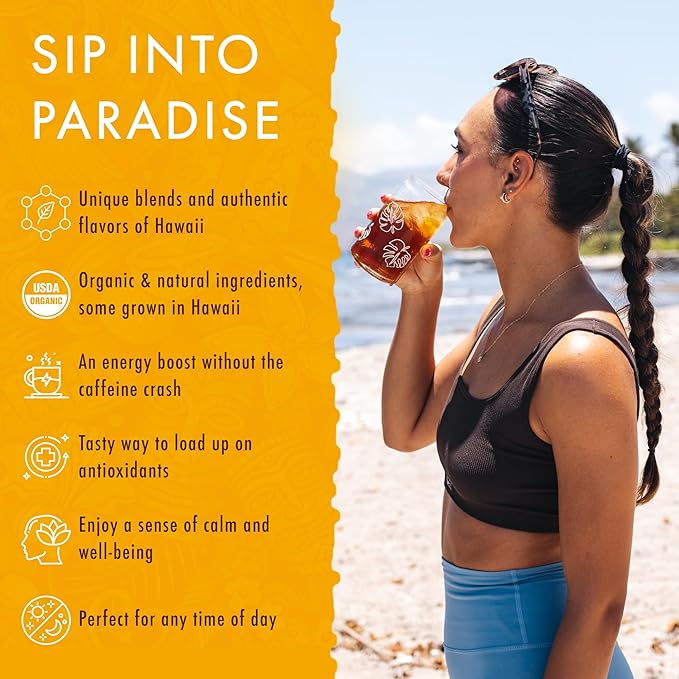 Hawaiian Natural Tea Mango Peach Flavored Organic Tea - Tropical Fruit Green and Black Tea Blend - Perfect Daily Cup & Gift for Special Occasions - 120 Tea Bags