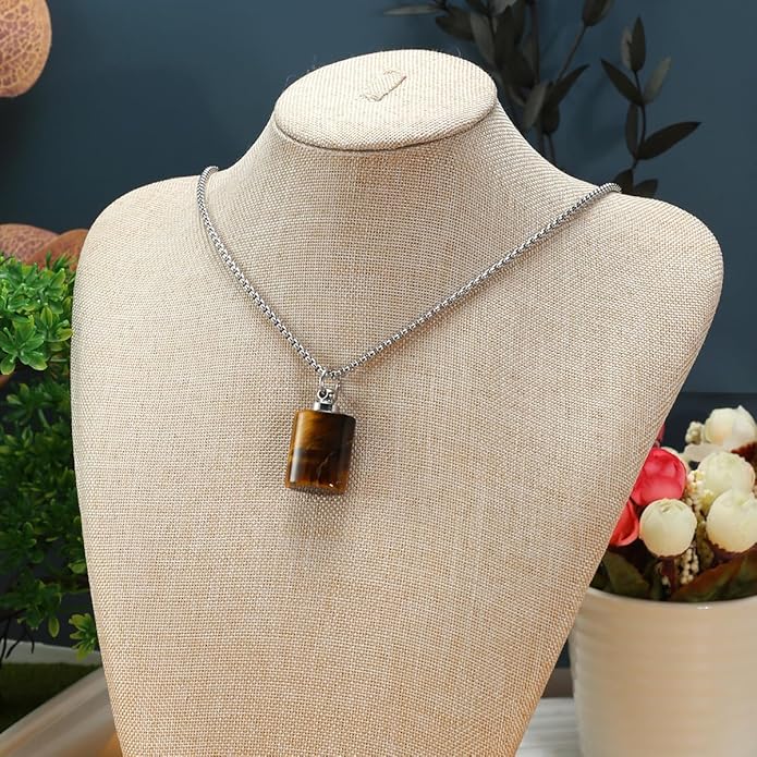 2PCS Natural Stone Perfume Bottle Pendant Necklace Rose Quartz Agate Link Chain Healing Crystals Stone Charms Necklaces For Women