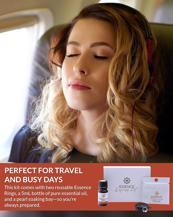 Essence Wearable Aromatherapy Nasal Diffuser – Frankincense Essential Oil Nose Ring Silicone Inhaler for Stress & Mood Support - Made in USA & Travel-Friendly