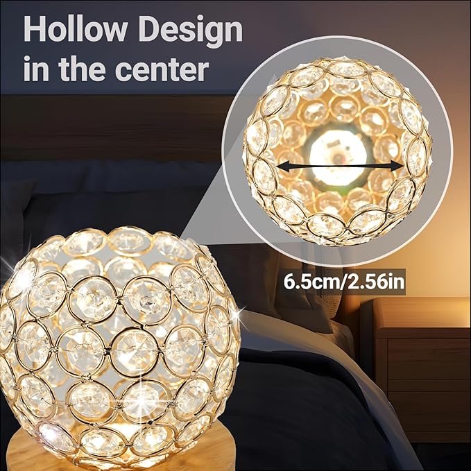 Crystal Mood Table Lamp, Small Decorative Sphere Light with Voice Control - 3 Lighting Modes Ambient Lighting for Tiny Bedroom & Living Room Decor, Aesthetic Gifts for Teen Girls