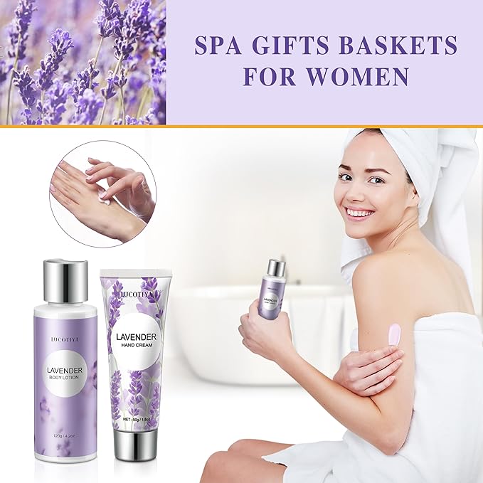 Gifts for Women Spa Gifts Baskets for Women Birthday Gifts Lavender Bath and Body Sets Mothers Day Gifts Relaxing Self Care Get Well Gift for Mom Her Girlfriends Sister Teacher Friends Coworkers