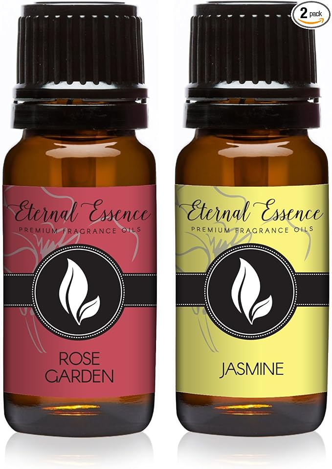 Eternal Essence Oils 2 Pack 10ml Premium Fragrance Oil - Rose Garden & Jasmine - for Candle, Soap Making, Aromatherapy, Diffusers, Home Care, & Humidifiers