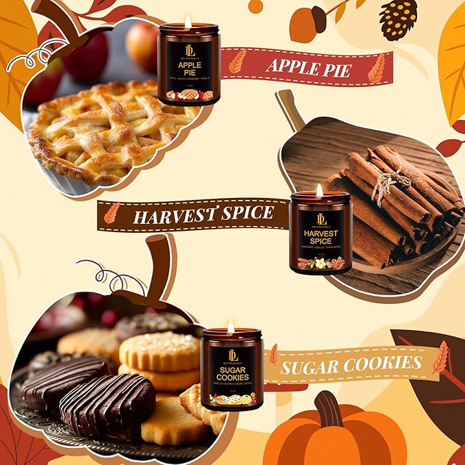 Fall Candle Set, Fall Scented Candles for Home, 6 Pack Soy Candle Set, Autumn Gifts for Women Men, Autumn Scents of Vanilla Pumpkin/Cinnamon Clove/Apple Pie/Harvest Spice/Sugar Cookies/Fall Party