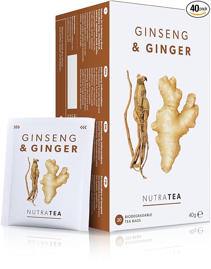 Nutra Tea - Ginger & Ginseng Tea - 40 Tea Bags - Herbal Tea – (2 Pack)