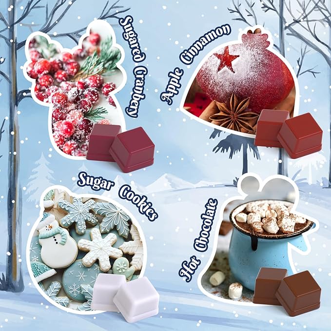 ARVIDSSON Winter Scented Wax Melts, Holiday Soy Wax Cubes for Wax Warmer, Strong Scent Fragrance Wax Tarts, Candle Melts Gift Set, Apple Cinnamon, Christmas Wreath, Gingerbread, Candy Cane, Cranberry