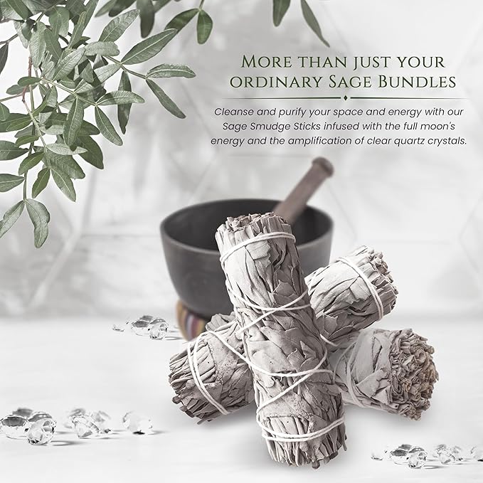 California White Sage Smudge Sticks - Sage Bundles for Smudging, Energy Clearing, Meditation, Purification, Negative Energy Removal, Spiritual Healing, Desert Sage. Salvia Blanca Limpiar (5)