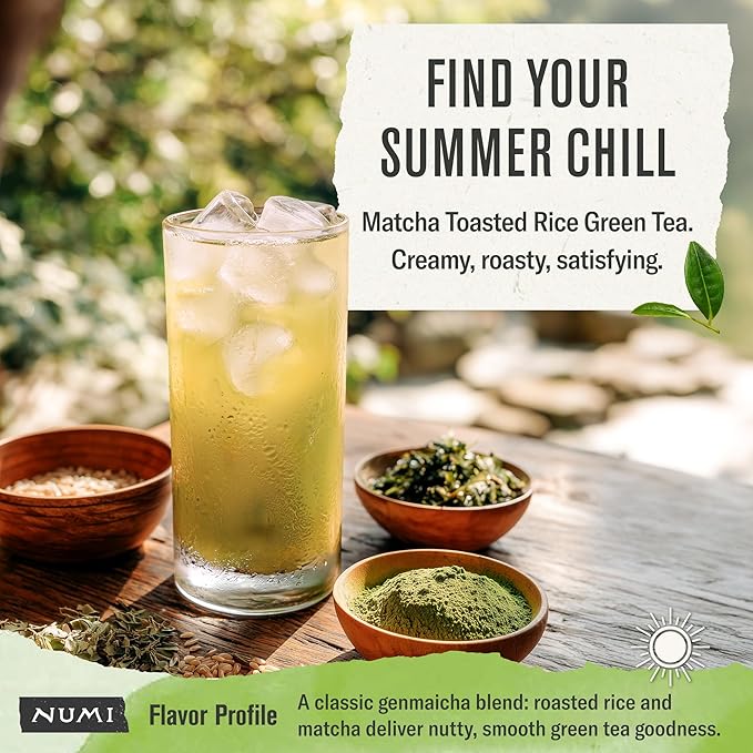 Numi Organic Tea Matcha Toasted Rice, 100 Count Box of Tea Bags, Green Tea (Packaging May Vary)