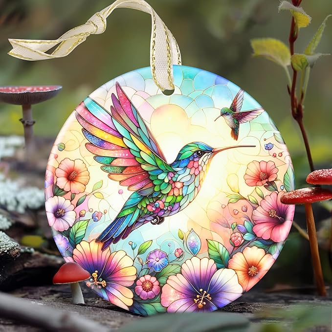 Hummingbird Ceramic Christmas Ornament, 3.5 Inch Hanging Decor for Christmas Tree, Gift Exchange Present