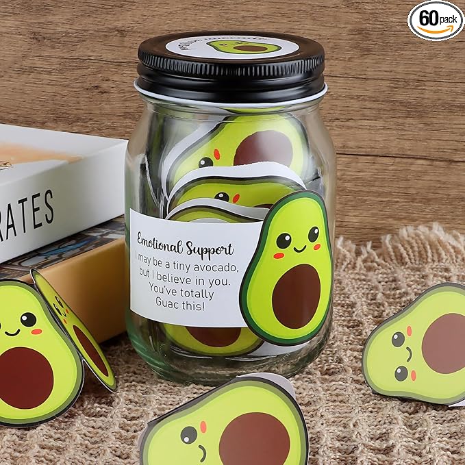 60 PCS Positive Avocado Cards Jar, Emotional Support Jar, Avocado Affirmation Cards, Inspirational Gifts for Women, Cheer Up Gifts, Unique Positive Gift for Women, Teen Girl
