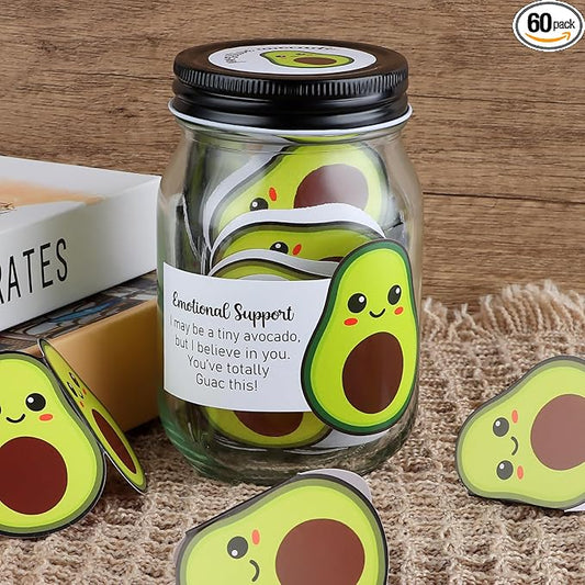 60 PCS Positive Avocado Cards Jar, Emotional Support Jar, Avocado Affirmation Cards, Inspirational Gifts for Women, Cheer Up Gifts, Unique Positive Gift for Women, Teen Girl