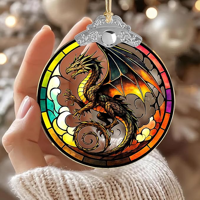 Dragon Ornament, Dragon Christmas Ornaments – Fantasy Dragons Ornament for Christmas Tree or Home Decor – White Elephant Gifts for Adults, Dragons Gifts