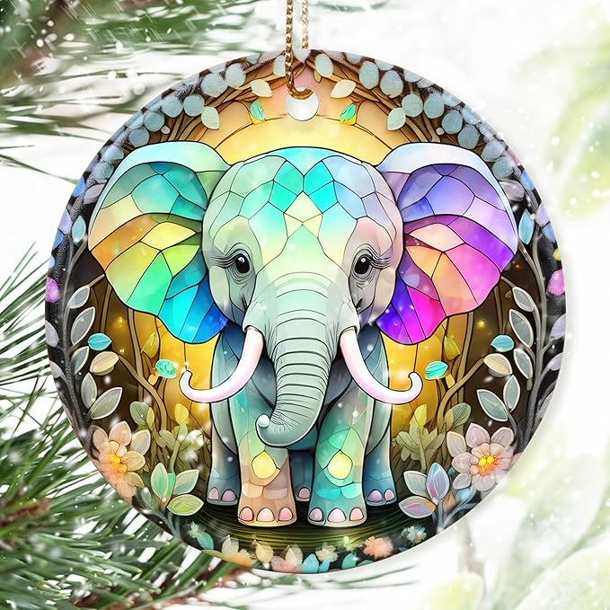 Colorful Ceramic Elephant Christmas Ornament, Holiday Decorations for Tree, Christmas Decor, Elephant Lovers Gifts, Ornament Gift Ideas