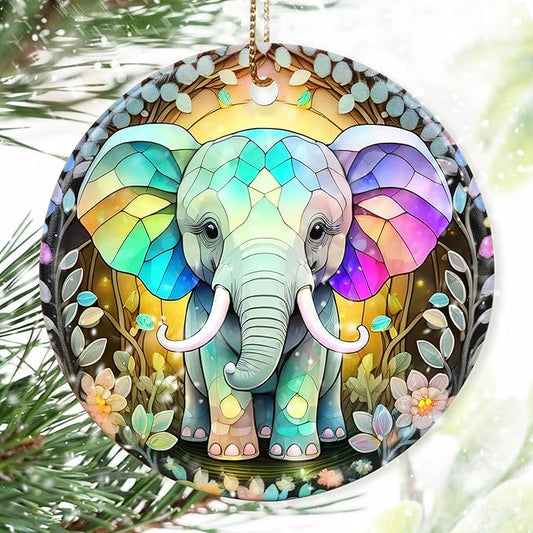 Colorful Ceramic Elephant Christmas Ornament, Holiday Decorations for Tree, Christmas Decor, Elephant Lovers Gifts, Ornament Gift Ideas