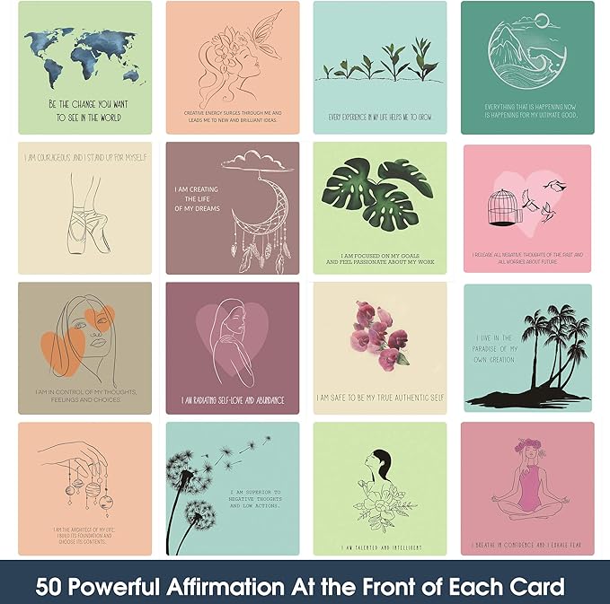 50 Affirmation Card for Women With 100 positive affirmation quotes, daily affirmation cards set. Self Care and Meditation Gift For Women. Empowering, Inspirational Affirmation for Stress Relief