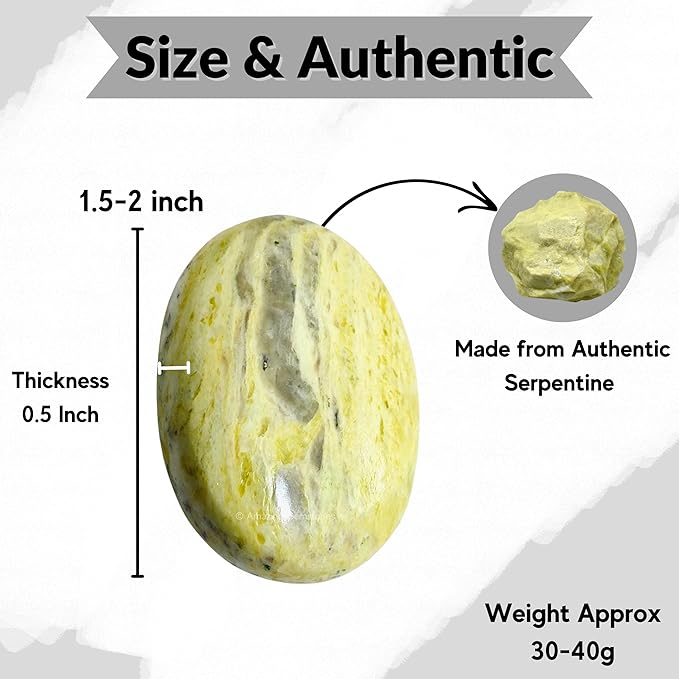 Amazing Gemstone Serpentine Crystals and Healing Stones - Large Palm Stone Crystals Piedra - Crystal for Good Luck, Balanced Positive Energy, Meditation - Unique Stocking Stuffers and Gifts for Women