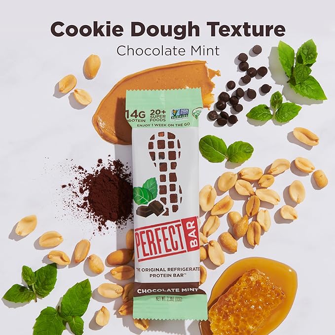 Perfect Bar, Chocolate Mint Protein Bar, High Protein, Organic, Gluten Free, Soy Free, Non GMO, No Sugar Alcohols, 2.3 Ounce Bar, 24 Count