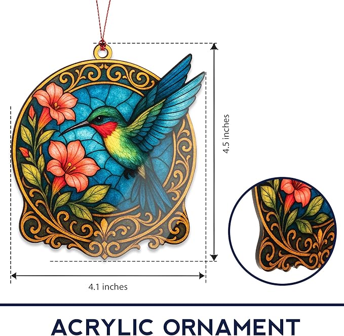 Hummingbird Christmas Ornament-Hummingbird Gifts for Women-Bird Ornaments for Christmas Tree-Hanging Decor for Door Yard Outdoor or Windows - Christmas Ornament 2025-Gift Exchange ONM-446-RST-Bird1