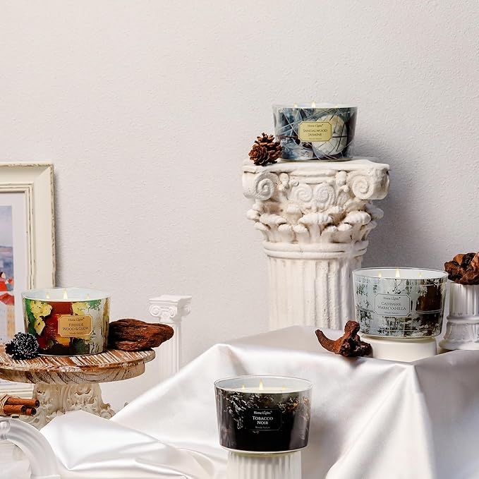 HomeLights Scented Candles for Women & Men, 18oz Candle Jars Aromatherapy 4-Wick Candle, Ideal for Industrial Chic Home Decor and Gifts, Tobacco Noir Fragrance