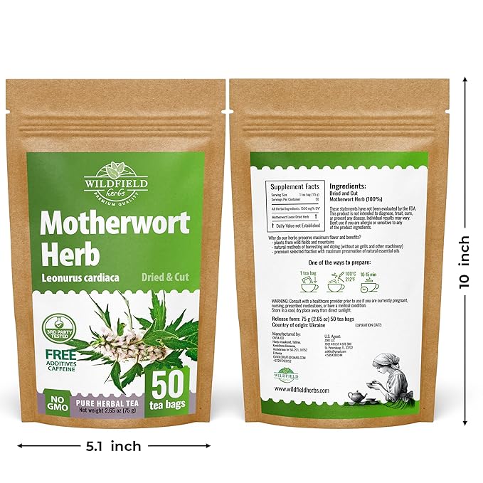 50 Bags Motherwort Tea Dried Motherwort Herb (Leonuri Herba) - 50 Tea Bags 1.5g Leonurus
