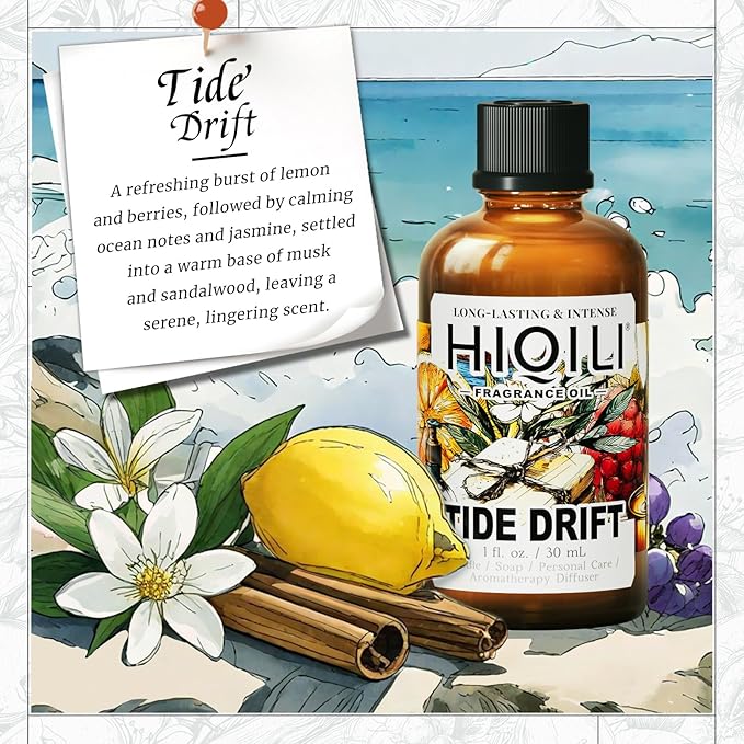 HIQILI Tide Drift Fragrance Oil, Ocean & Jasmine Scents, Making Candle, Room Spray, Essential Oil Diffuser, DIY Body Butter & Hair Perfume - 1 Fl Oz
