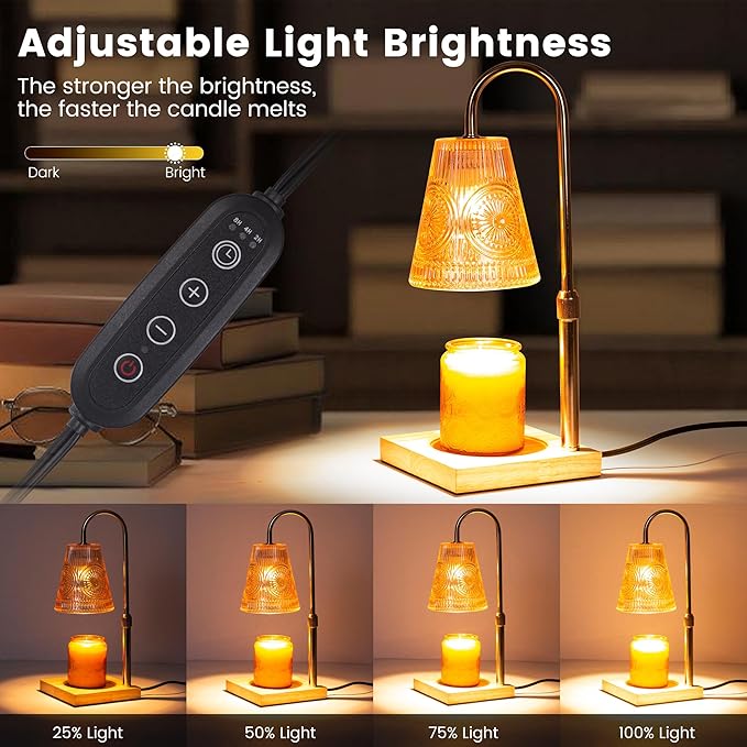 Candle Warmer Lamp with 2 Bulbs, Electric Candle Warmer with Timer -Adjustable Height and Dimmer LampCandle Warmer for Scented Jar Candles Wax Melt Warmer for Home Decor